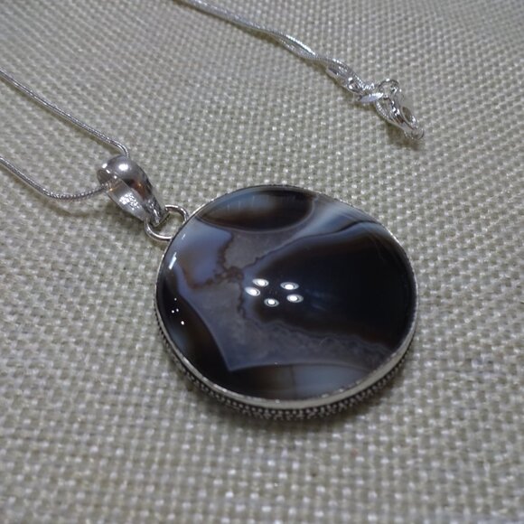 Beautiful MONTANA AGATE Handmade Sterling 925 Pendant/Chain #272C - Picture 3 of 3